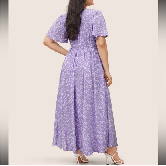 BloomChic floral flutter sleeve pocket maxi dress 1Purple Ditsy 1X 14-16 NWT - Picture 3 of 8
